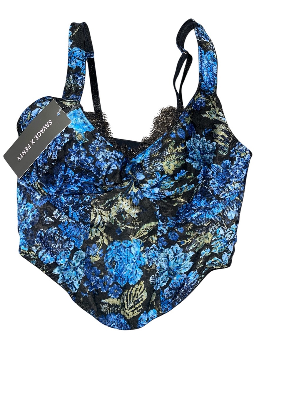 Savage X Fenty Black and Blue Floral Lace Bustier